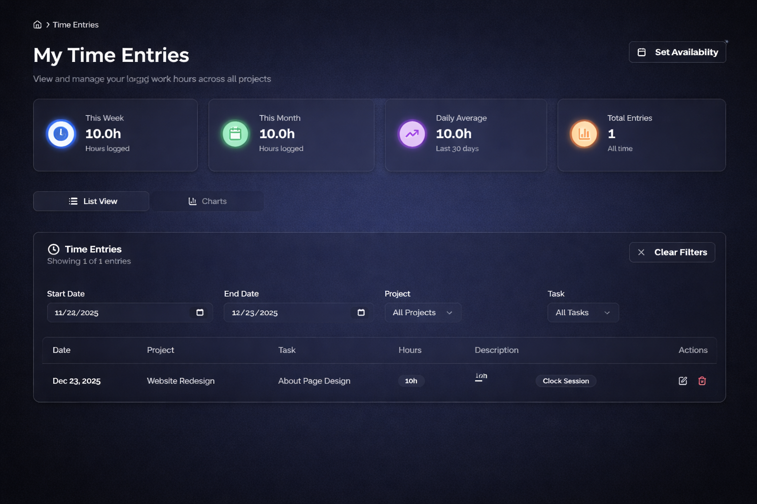 Time tracking dashboard